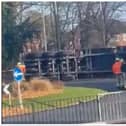 The lorry has overturned on a roundabout on Goodison Boulevard in Cantley.