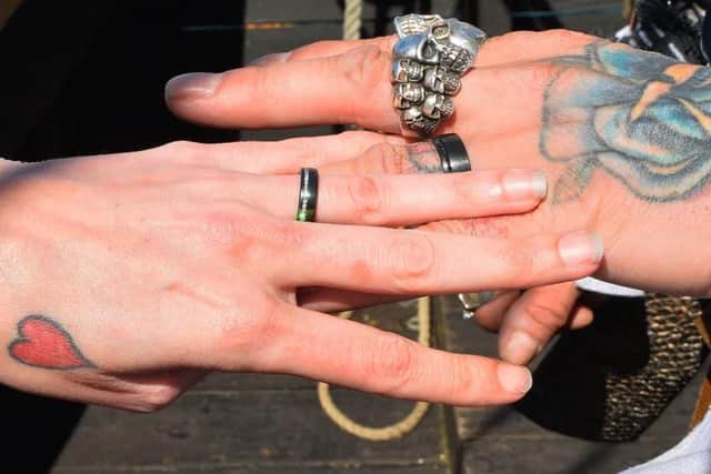 The pair even exchanged pirate themed wedding rings. (Photo: SWNS).