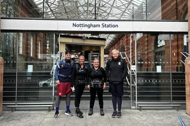 Left to right - Ryan, Vicky, Carrie and Mitchell begin their journey from Nottingham Station.