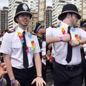 A policeman joins in the fun at Brighton Pride.