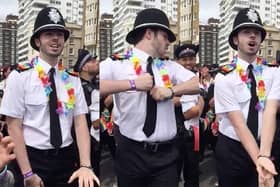 A policeman joins in the fun at Brighton Pride.