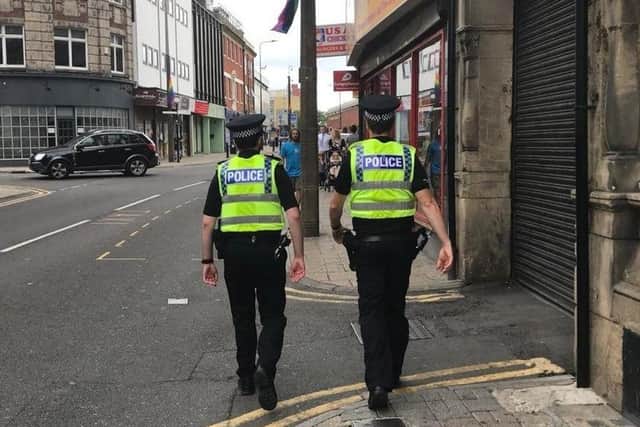 Police officers on patrol in Doncaster town centre. Credit: George Torr/LDRS