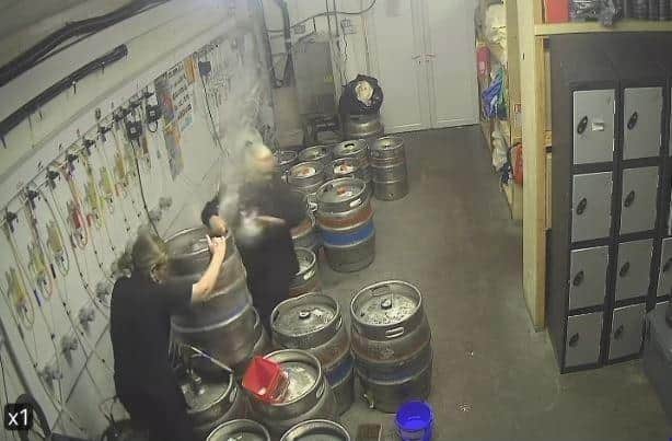 The pair were covered in beer after a keg at the pub released a "fountain of Carling." (Photo: Thornhurst Manor).
