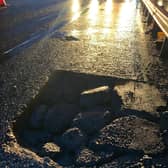 A huge pothole on the A1(M) in South Yorkshire (pic: Highways England)