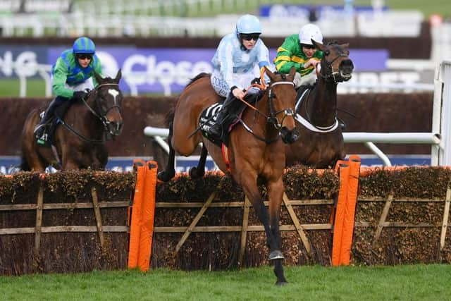 Rachael Blackmore on Honeysuckle (blue and white cap) at Cheltenham last year. Photo: Mike Hewitt/Getty Images