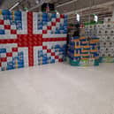 A Union Jack made up of beer crates