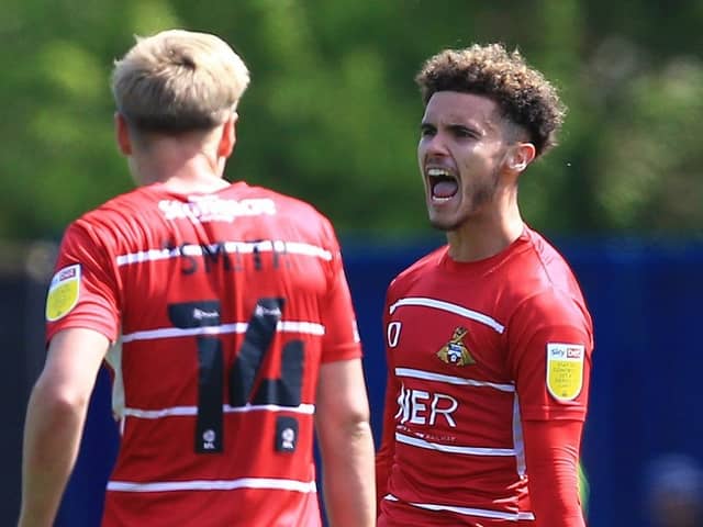 Josh Martin celebrates his goal against Oxford United. Picture: Gareth Williams/AHPIX LTD