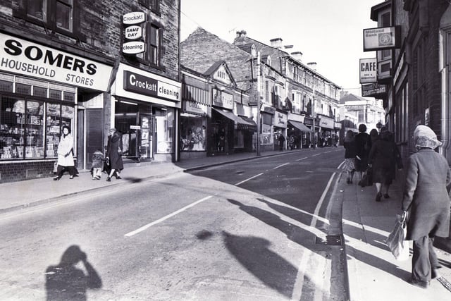 Looking back at the shops on the High Street, Mexborough.... 1978