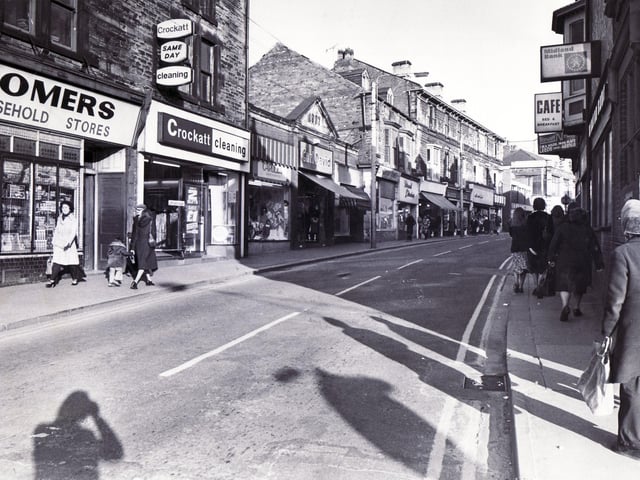 Looking back at the shops on the High Street, Mexborough.... 1978