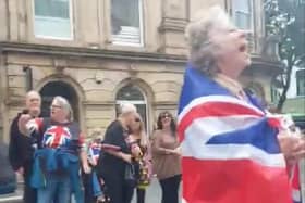 Protesters gathered outside the Mansion House.