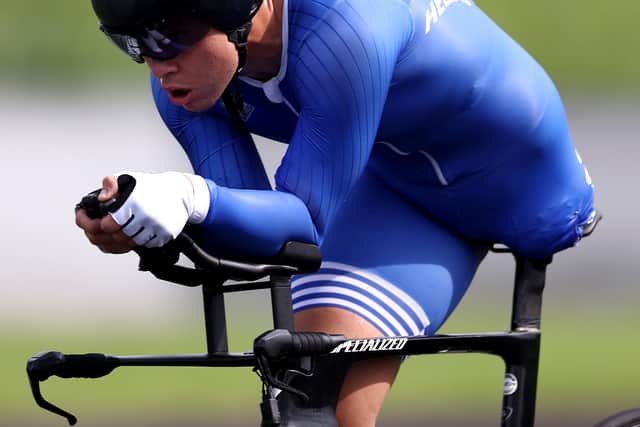 Nikos Papangelis of Team Greece competes during the Men's C2 Time Trial on day 7 of the Tokyo 2020 Paralympic Games Photo by Dean Mouhtaropoulos/Getty Images