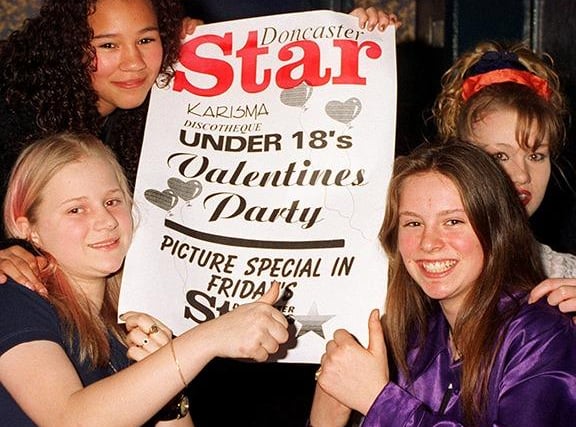 These girls from Armthorpe and Wheatley gave a thumbs up to the Star Valentine's Party at the Karisma nightclub. From the top clockwise are Charlene Evans (13), Jo Gray (13), Leah Maesen (13) and Jackie Gowing (14).... February 1997