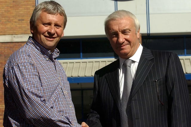 New Wednesday manager Paul Sturrock is welcomed to the club by chairman Dave Allen in September 2004.