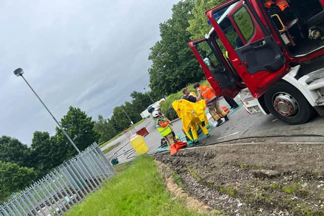Specialist crews are at the scene of the chemical spill.