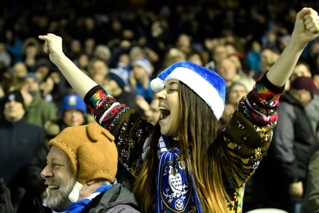 A Wednesdayite in jubilant mood during the Sky Bet Championship match against Preston North End at Hillsborough in December 2018.