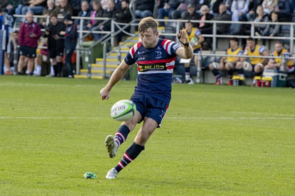 Sam Olver kicks for goal against Bedford earlier this season. Picture: Tony Johnson.