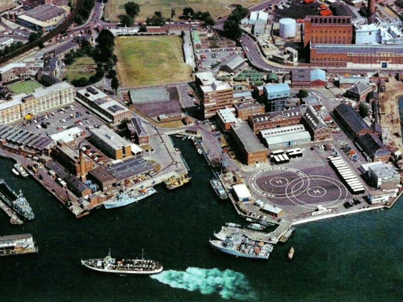 HMS Vernon pictured in 1977 - it has since been replaced by Gunwharf Quays.