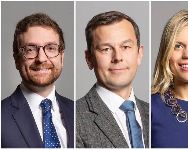 (L-R) Alexander Stafford, MP for Rother Valley; Nick Fletcher, MP for Don Valley and Miriam Cates, MP for Penistone & Stocksbridge. Credit: UK Parliament