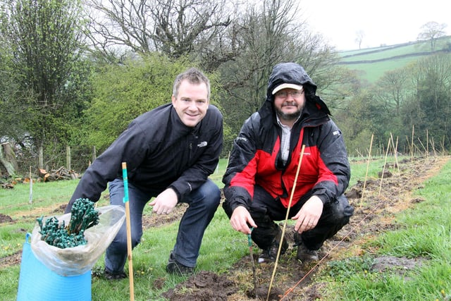 Barry Lewis and Duncan Mercer of Amber Valley Wines near Wessington pictured in their newly planted vineyard in 2012