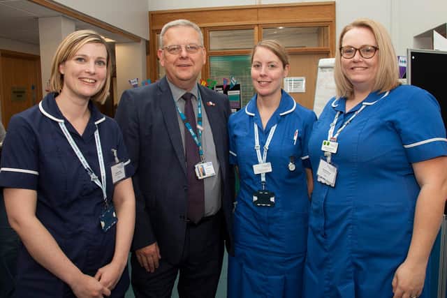 Richard Parker with research staff at the Doncaster Royal Infirmary