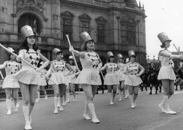 Majorettes at the Sheffield Festival parade, 1965