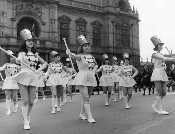 Majorettes at the Sheffield Festival parade, 1965