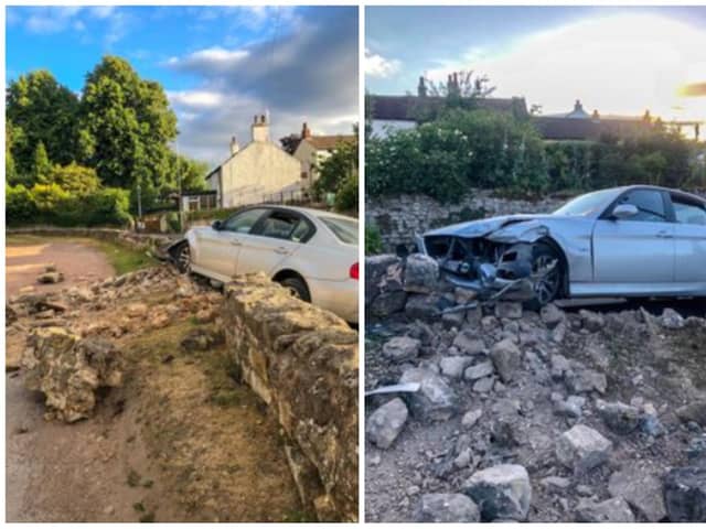The car smashed through a wall in Kirk Smeaton.
