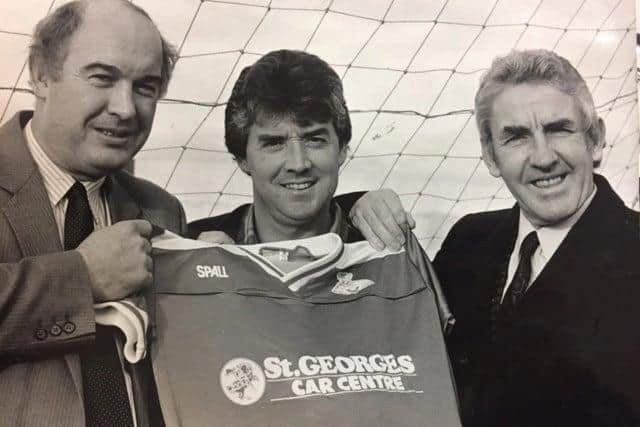 Doncaster Rovers commercial manager Keith Agar with Joe Kinnear (asst manager) and Dave Mackay (manager)