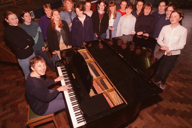 Tapton School Girls' choir were preparing for a music festival in London back in 1998, pictured with their music teacher Mrs Cowan as they got in some practice in the school hall
