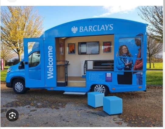 The Barclays Van which will be at Lakeside Village on two dates in April.