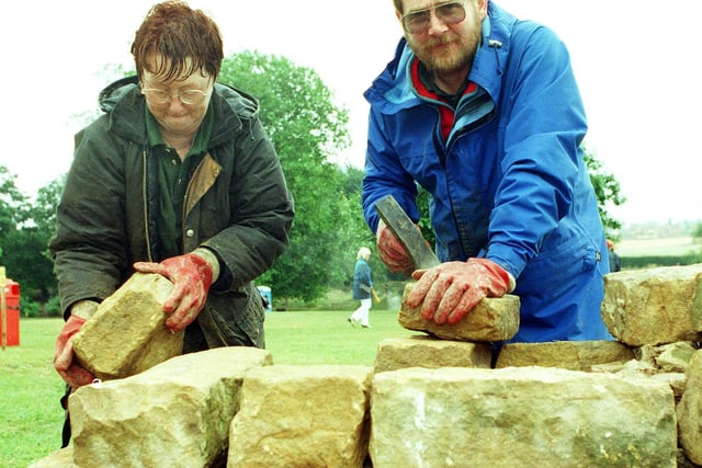 Voluntary countryside rangers Philip and Christine Rowell show off their dry stone walling skills at Cusworth country fair, August 23, 1998