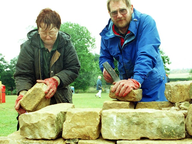 Voluntary countryside rangers Philip and Christine Rowell show off their dry stone walling skills at Cusworth country fair, August 23, 1998
