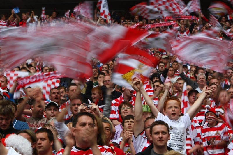 Doncaster Rovers fans enjoy the atmosphere prior to the Coca Cola League 1 Play-off Final match between Leeds United and Doncaster Rovers.