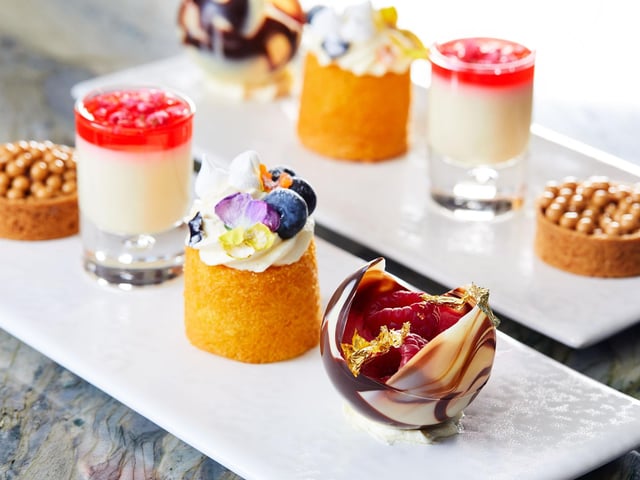 A tray of mouth-watering afternoon tea desserts at Fingal, just waiting to be devoured.
