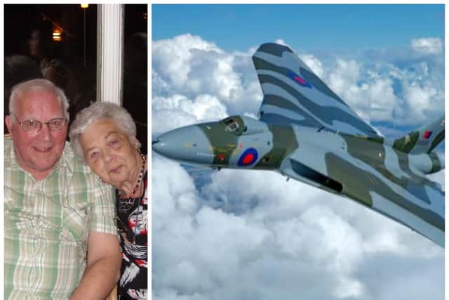 Syd, pictured with his late wife Pauline, helped plot the Vulcan bomber raids on the Falkland Islands.