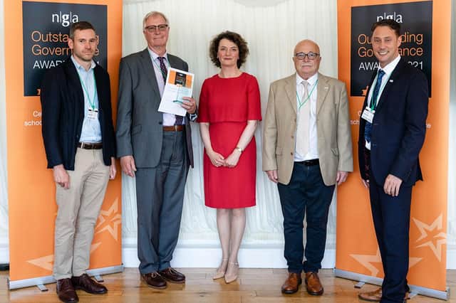 The governing board of Nexus Mulit-Academy Trust receiving their award for outstanding governance practice at the 2021 NGA Awards.