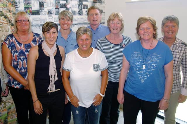 Julie Chipchase, front row far right, pictured with members of Belles' 1994 FA Cup winning team.