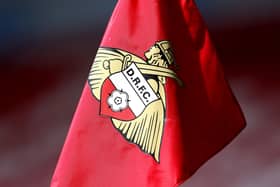 A detailed view of a Doncaster Rovers corner flag during the Sky Bet League One match between Doncaster Rovers and Peterborough United at Keepmoat Stadium on May 09, 2021 in Doncaster, England. (Photo by George Wood/Getty Images)