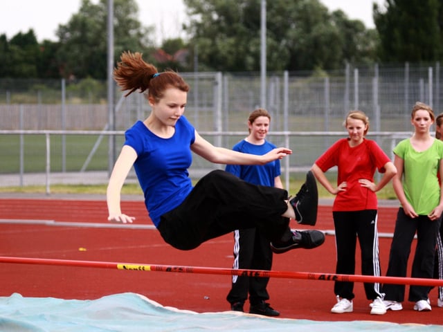 Abbie Pilkington, 12, competes in the high jump at Mexborough School's sports day, July 2010