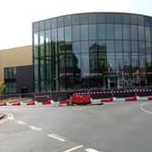 The frontage of the Doncaster the Danum Gallery, Library, and Museum now tht the hoardings in front have been taken away as it nears completion.