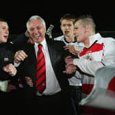 Former chairman John Ryan is mobbed by fans following Rovers' win against Southend in the 2008 League One play-offs. Photo by Matthew Lewis/Getty Images