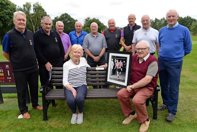 Sue Sanderson, Stan Anderson's partner, is pictured with Doncaster Golf Club members (l-r) David Wright, Geoff Dukes, Eric Shelton, Jim Arthur, Dave Parker, Barry Gow, Phil Marshall, Deniz Moullali, John Cunningham and Phillip Bennett. Picture: Marie Caley