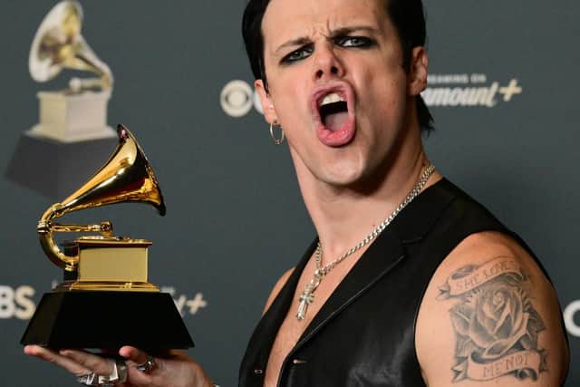 Doncaster singer songwriter Yungblud with his Grammy (Photo by Frederic J. Brown / AFP via Getty Images)