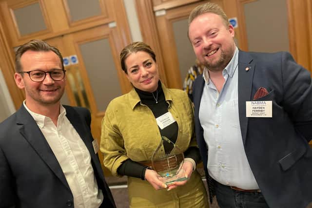 Market Asset Management’s Estates Manager Richard Gibbons; MAM’s general manager for Doncaster, Michelle Hobson; and MAM Commercial Director, Hayden Ferriby with the Best Small Food Market award at the Great British Market Awards.