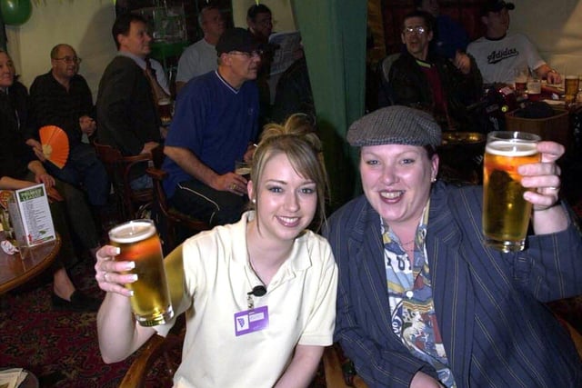 Bar staff, left, Angela Ansell and Laura Bunting watched the races with locals in  the tent at The Sherwood pub, Birley Moor Road, Sheffield.