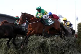 Rachael Blackmore, riding Minella Times, on her way last year to becoming the first female jockey to win the Grand National at Aintree. (PHOTO BY: Tim Goode/Getty Images)