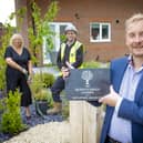 Harron Home team members (L-R) Jo Shaw, Steve Laughton and Rob Clubbe at the Queen's Green Canopy tree planting at Wyndthorpe Chase