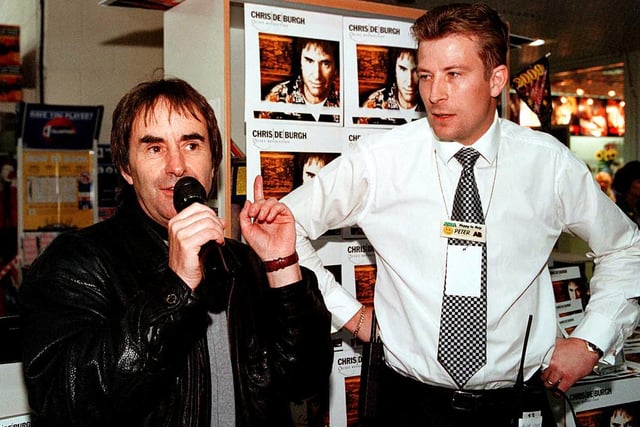 Chris De Burgh entertained shoppers at Asda, Bawtry Road, Doncaster before playing to a 4,000 strong crowd in the car park in 1999. Watching on is Asda General Store Manager Peter Brigdon.