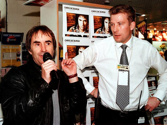 Chris De Burgh entertained shoppers at Asda, Bawtry Road, Doncaster before playing to a 4,000 strong crowd in the car park in 1999. Watching on is Asda General Store Manager Peter Brigdon.