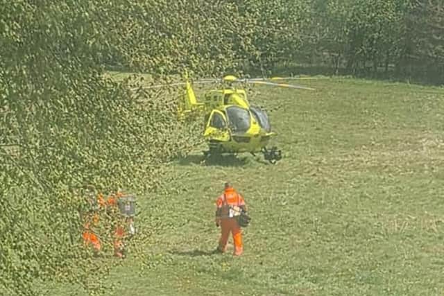 The air ambulance in Cantley Park yesterday